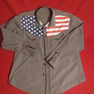 Coofandy Men's Olive Green Shirt With American Flag Shirt - Medium